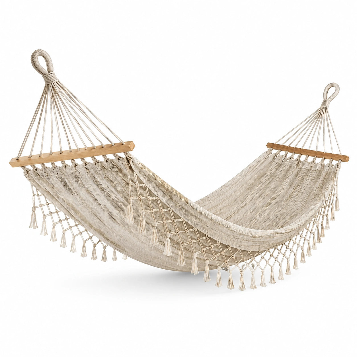 Amaca in Cotone e Legno con Frange Crema 200x150 cm