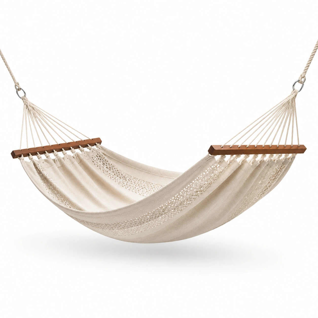 Amaca in Cotone con Barra di Legno Beige