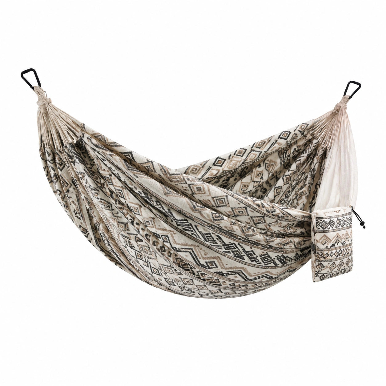 Amaca in tessuto con motivi geometrici beige e nero 200x150 cm