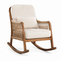 Sedia a dondolo in legno con intreccio e imbottitura in poliestere beige