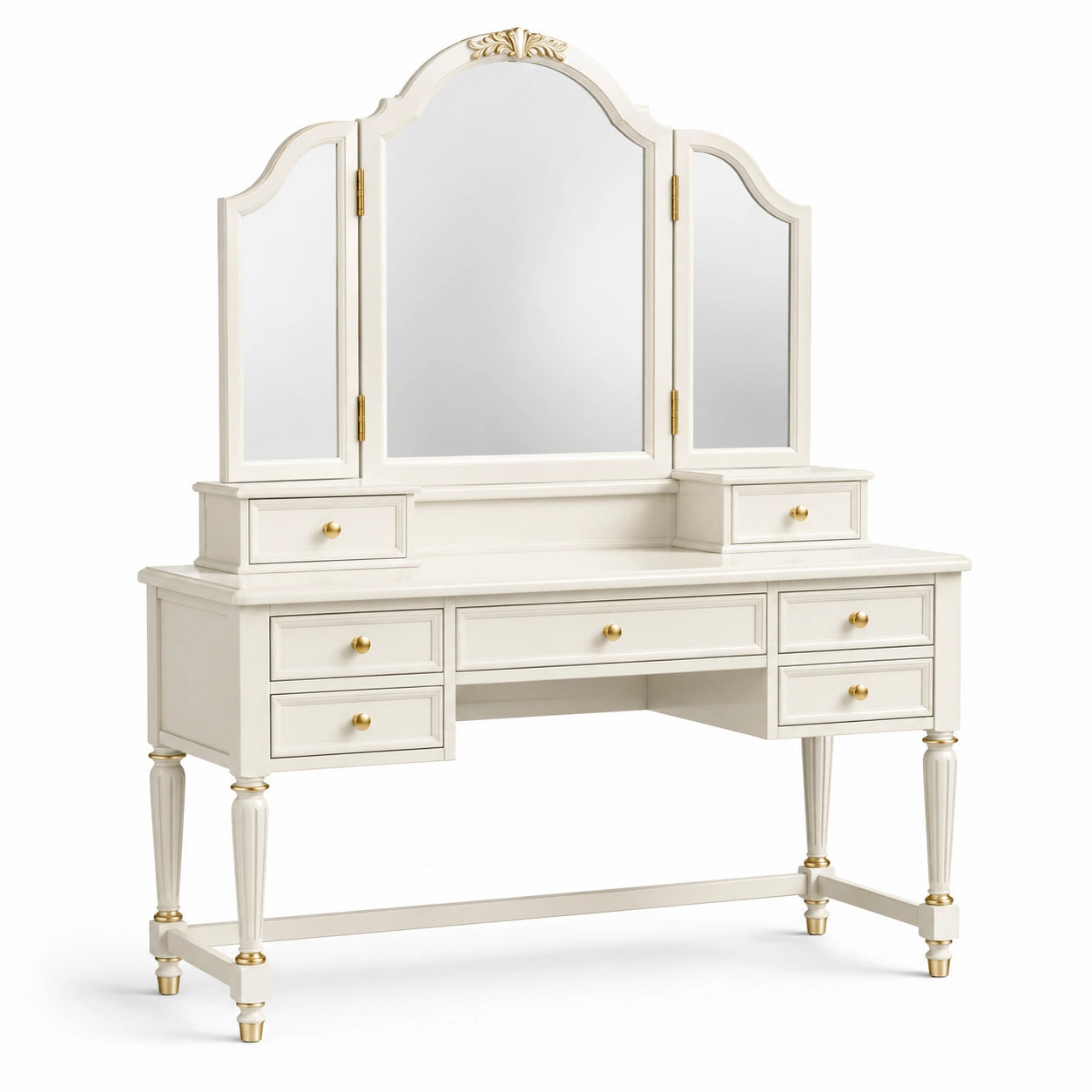 Toeletta con Specchi in Legno e Dettagli in Metallo Color Crema