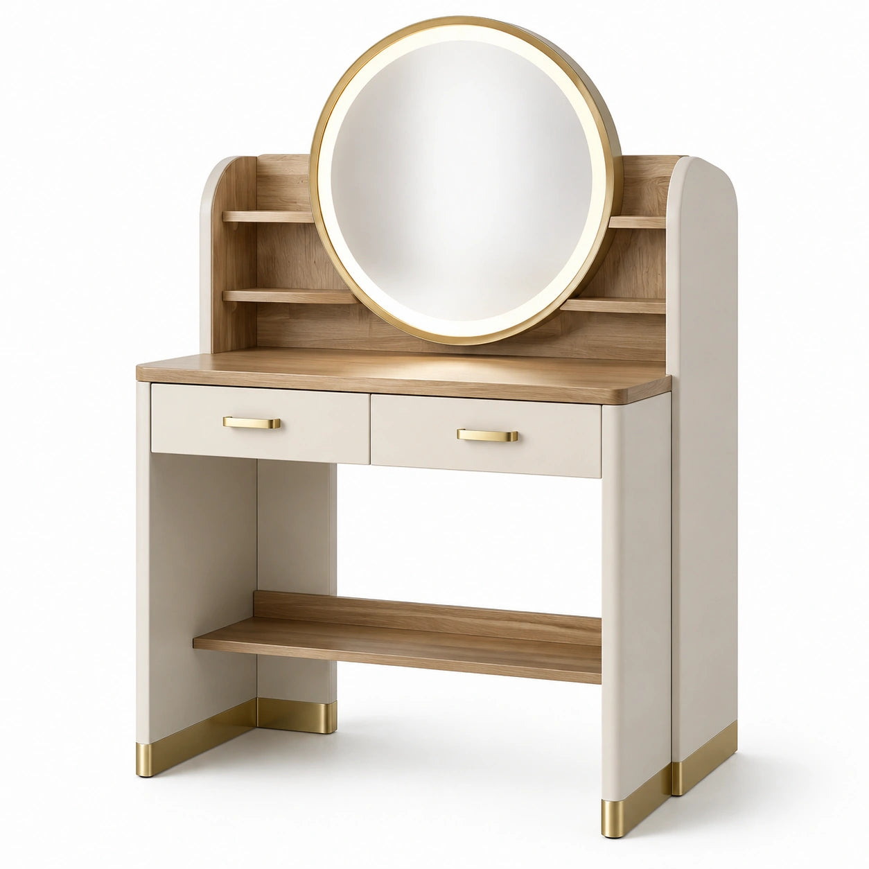 Tavolo da Toeletta in Legno e Vetro Temperato con Specchio LED