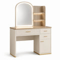 Tavolo Toeletta con Specchio a LED e Ripiani, Bianco e Legno MDF, 140cm