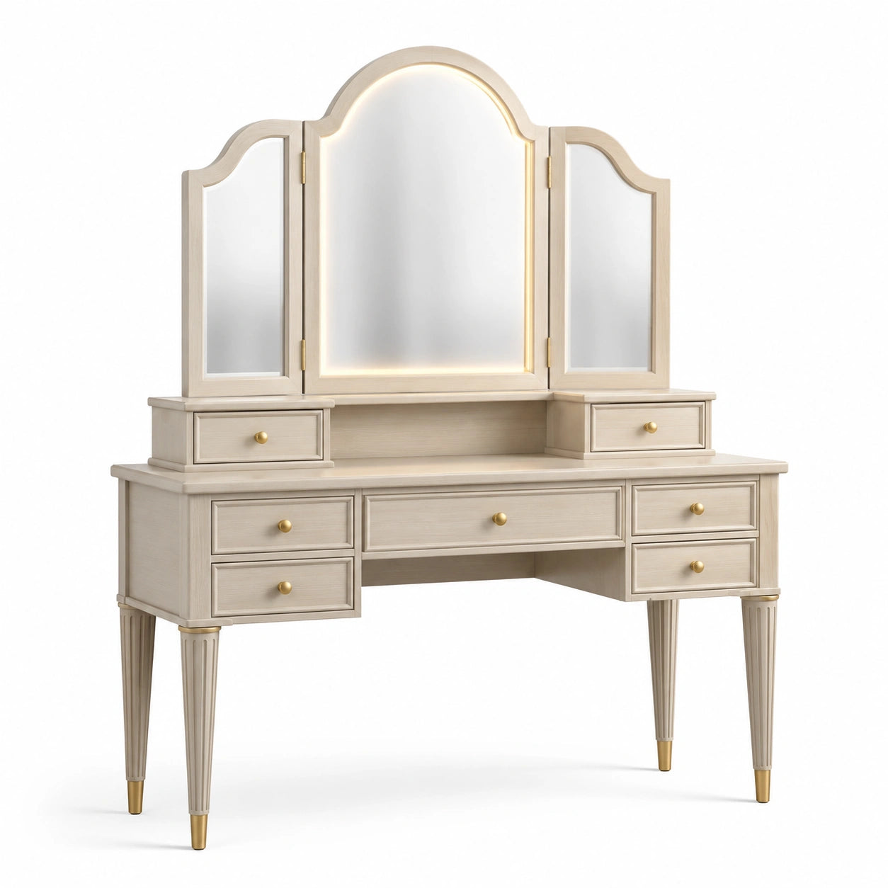 Toeletta in legno con specchi e cassetti color crema