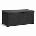 Baule da giardino in plastica nera con design intrecciato 117x45x56 cm
