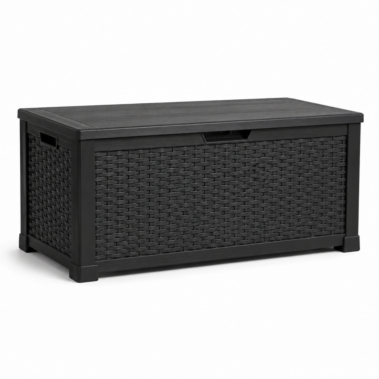 Baule da giardino in plastica nera con design intrecciato 117x45x56 cm