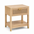 Comodino in Legno di Quercia e Rattan Naturale