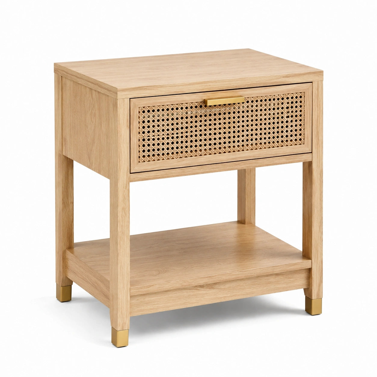 Comodino in Legno di Quercia e Rattan Naturale