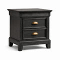 Comodino in legno con cassetti e maniglie in ottone, nero