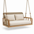 Dondolo in legno e corda con cuscini beige