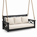 Altalena in Legno con Cuscini in Tessuto Nero e Beige