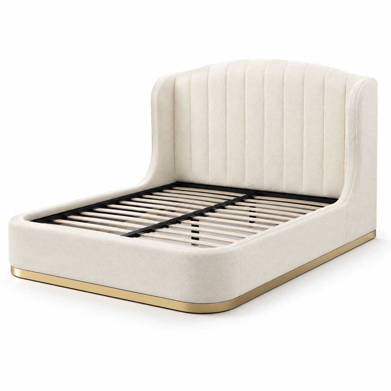 Letto matrimoniale imbottito con base in metallo dorato 160x200 cm
