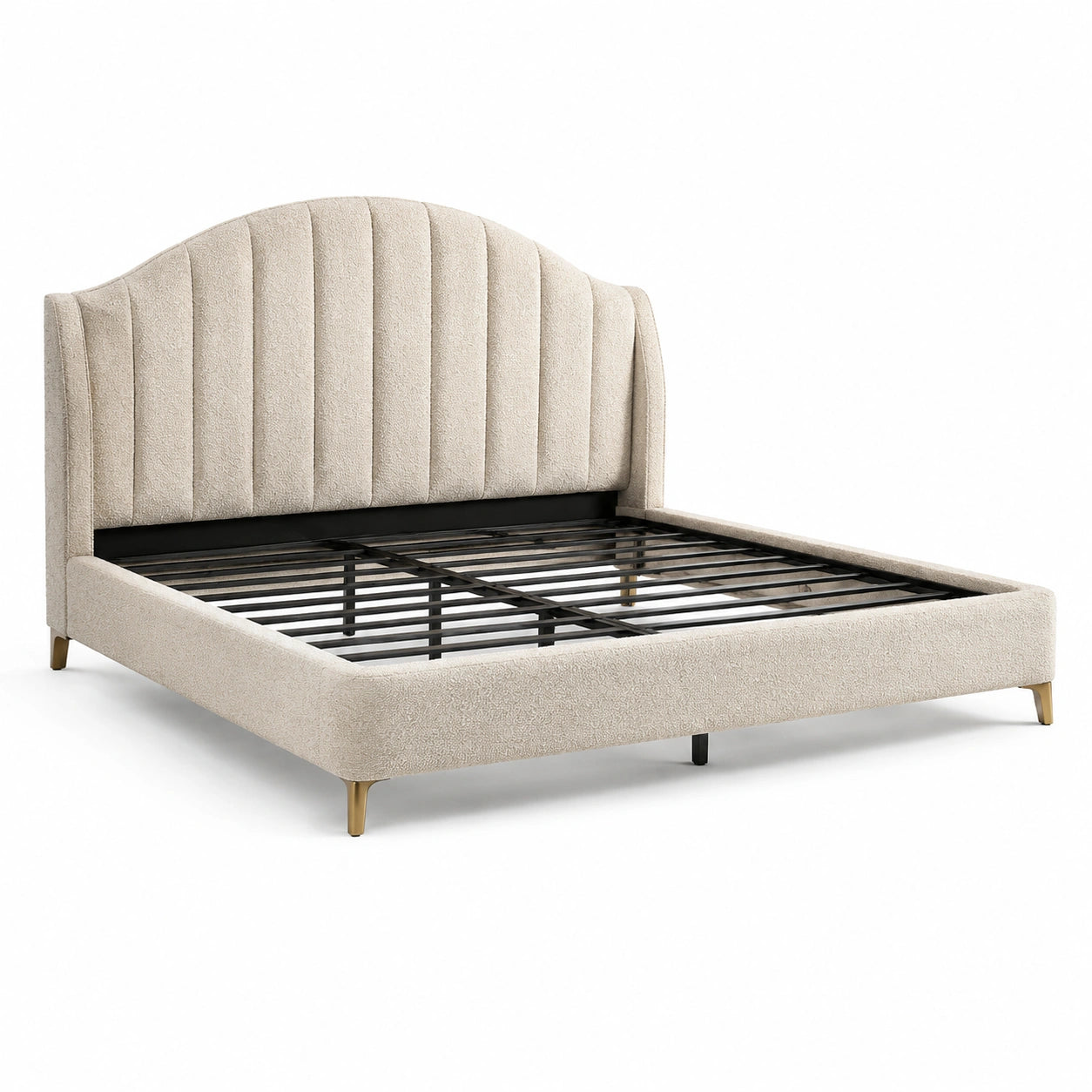 Letto matrimoniale con testiera in tessuto e struttura in metallo 200x160 cm