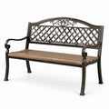 Panca da giardino in metallo e legno, 125cm, nera/marrone